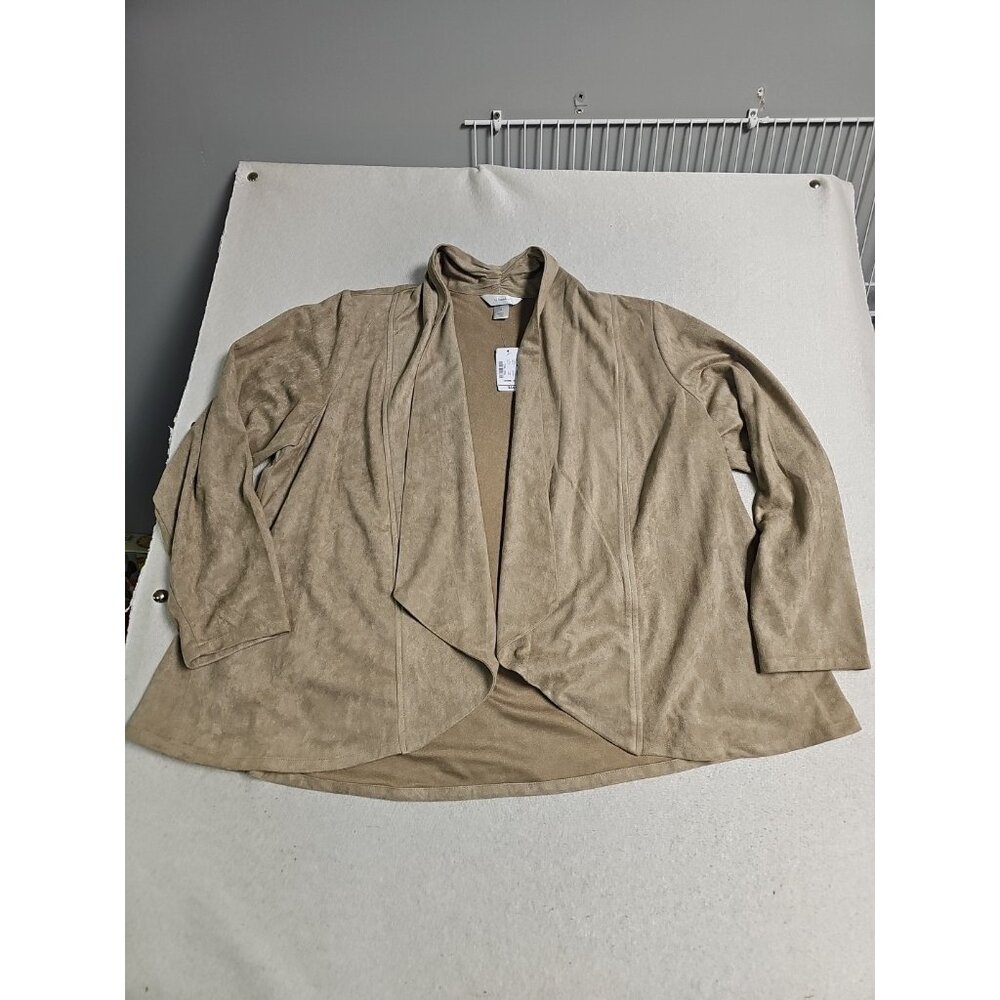 Christopher & Banks Faux Suede Open Front Cardigan Jacket Draped Size 1x New